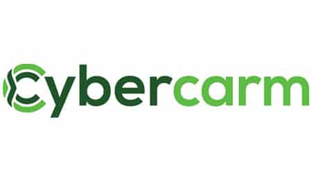 &amp;quot；的标志；cybercarm”；以程式化的绿色和灰色文字为特色，单词旁边有一个圆形的绿色和白色徽章。