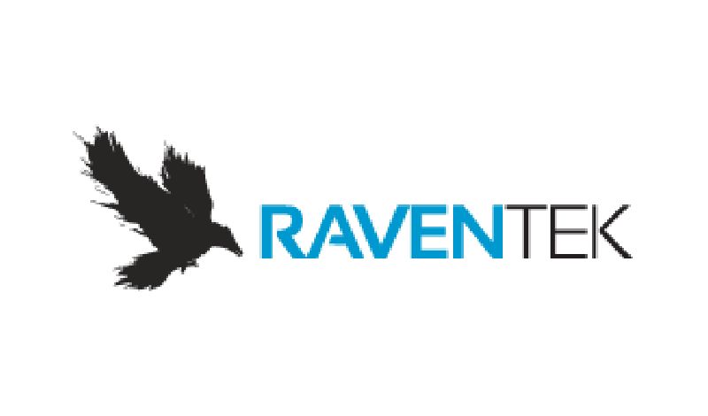 raventek的标志，左侧是一只风格化的黑色乌鸦，右侧是公司名称的粗体大写字母。