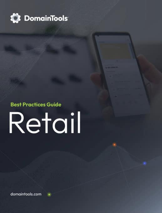 一张宣传图片，展示了一个智能手机上的网页，上面覆盖着文字&quot；最佳做法指导零售&quot；以及domaintools徽标，背景是模糊的数字。